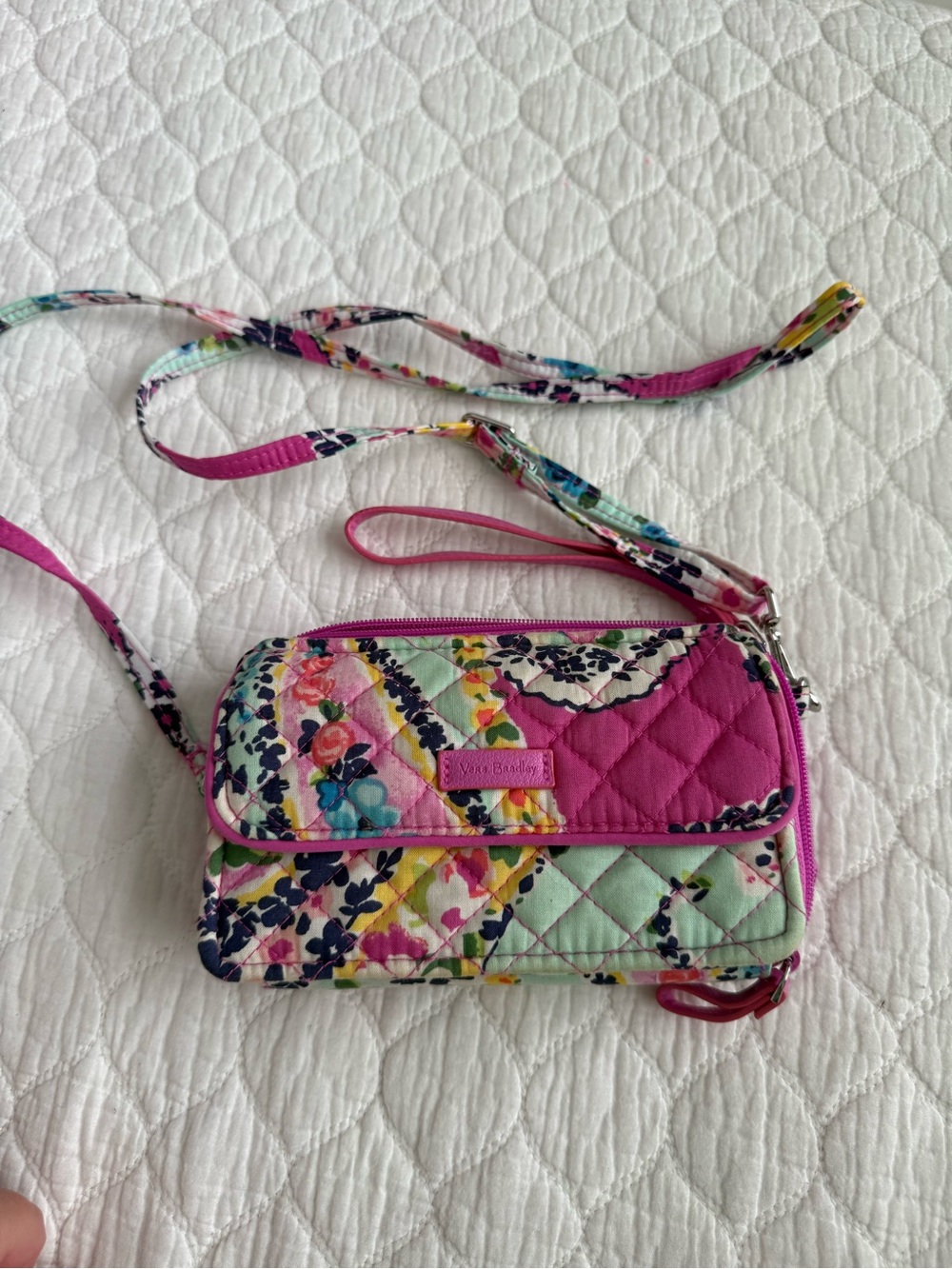 Vera Bradley Pink & Mint Floral Quilted Crossbody Wallet